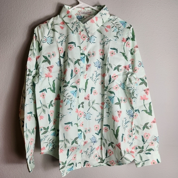 Coldwater Creek Mint Moth/Beetle/Floral LS Buttonfront Shirt-Size 14 (NWT) - Picture 3 of 7